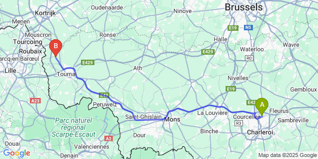 Map: Charleroi Airport Brussels South (CRL) to Bailleul