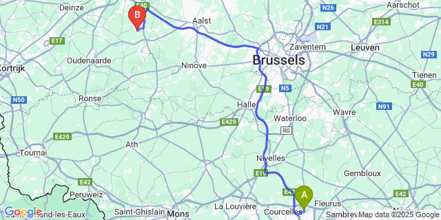 Map: Charleroi Airport Brussels South (CRL) to Balegem