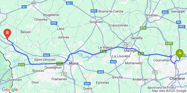 Map: Charleroi Airport Brussels South (CRL) to 