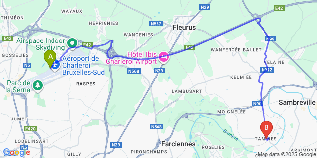 Map: Charleroi Airport Brussels South (CRL) to Basse-Sambre
