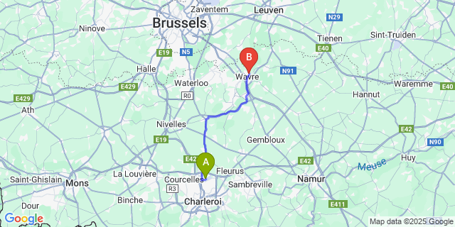 Map: Charleroi Airport Brussels South (CRL) to Basse-Wavre