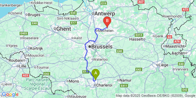 Map: Charleroi Airport Brussels South (CRL) to Beerzel