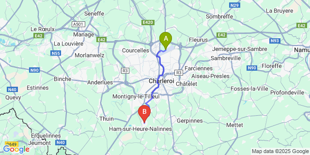 Map: Charleroi Airport Brussels South (CRL) to Beignee