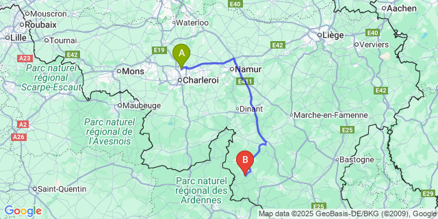 Map: Charleroi Airport Brussels South (CRL) to Bellefontaine (Namur)