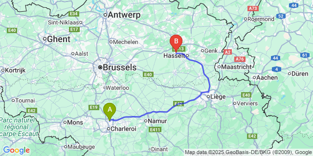 Map: Charleroi Airport Brussels South (CRL) to Berbroek