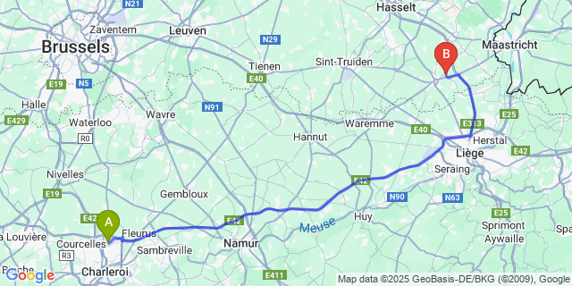 Map: Charleroi Airport Brussels South (CRL) to Berg (Limburg)
