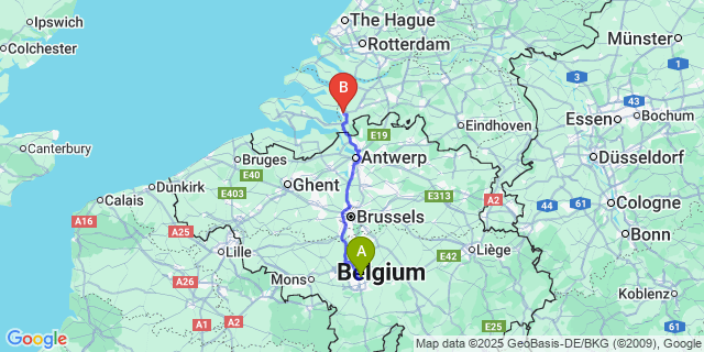 Map: Charleroi Airport Brussels South (CRL) to Bergen op Zoom