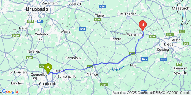Map: Charleroi Airport Brussels South (CRL) to Bergilers