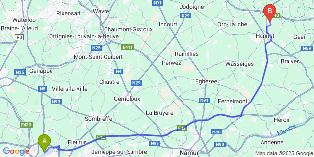 Map: Charleroi Airport Brussels South (CRL) to Bertrée
