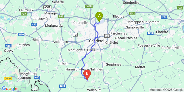 Map: Charleroi Airport Brussels South (CRL) to Berzée