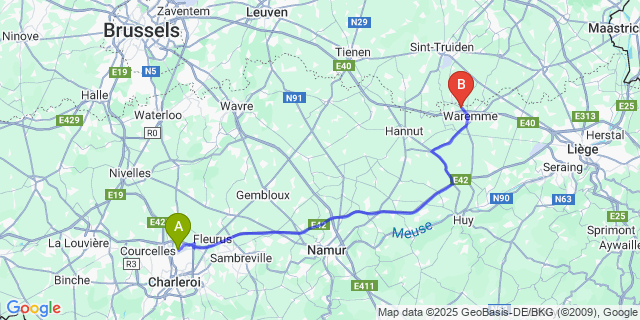 Map: Charleroi Airport Brussels South (CRL) to Bettincourt