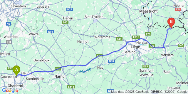 Map: Charleroi Airport Brussels South (CRL) to Beusdael