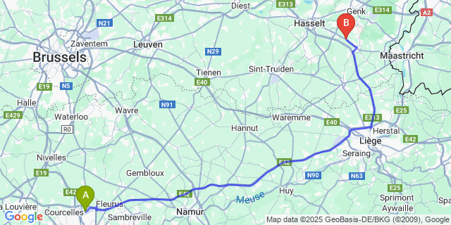 Map: Charleroi Airport Brussels South (CRL) to Beverst