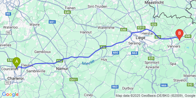 Map: Charleroi Airport Brussels South (CRL) to Bilstain