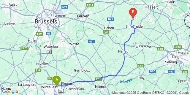 Map: Charleroi Airport Brussels South (CRL) to Binderveld