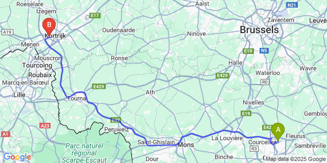 Map: Charleroi Airport Brussels South (CRL) to Bissegem