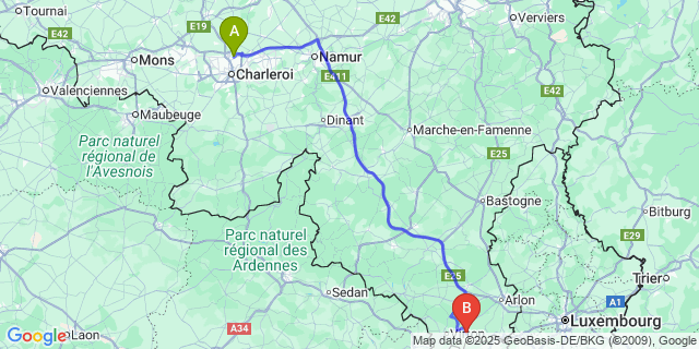 Map: Charleroi Airport Brussels South (CRL) to Bleid