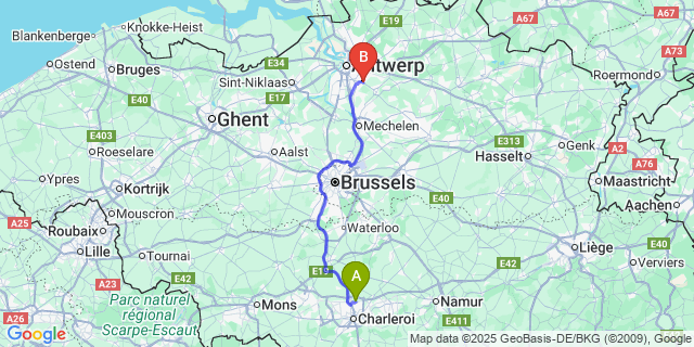 Map: Charleroi Airport Brussels South (CRL) to Boechout