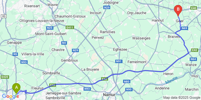 Map: Charleroi Airport Brussels South (CRL) to Boëlhe