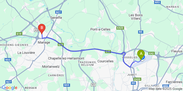 Map: Charleroi Airport Brussels South (CRL) to Bois-d’Haine