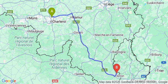 Map: Charleroi Airport Brussels South (CRL) to Bonnert