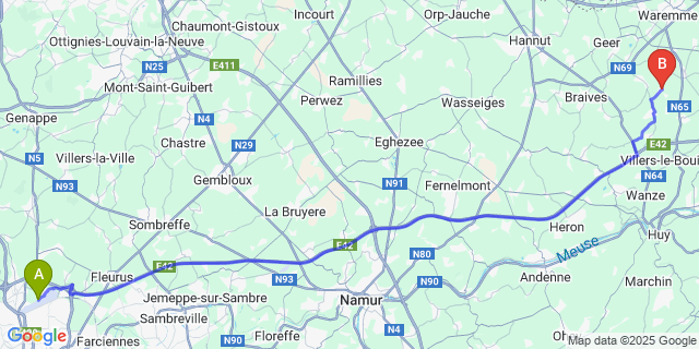 Map: Charleroi Airport Brussels South (CRL) to Borlez
