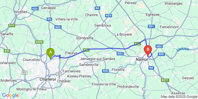 Map: Charleroi Airport Brussels South (CRL) to Bouge