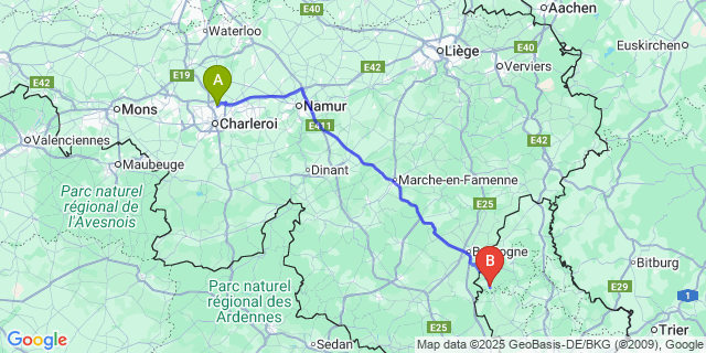 Map: Charleroi Airport Brussels South (CRL) to Boulaide