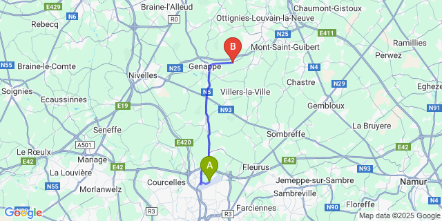 Map: Charleroi Airport Brussels South (CRL) to Bousval