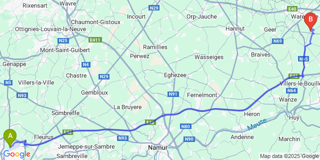 Map: Charleroi Airport Brussels South (CRL) to Bovenistier