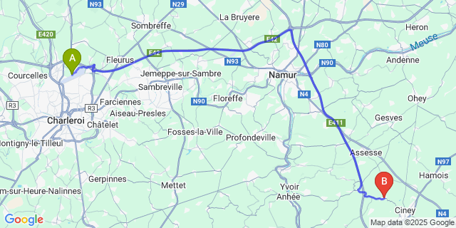 Map: Charleroi Airport Brussels South (CRL) to Braibant