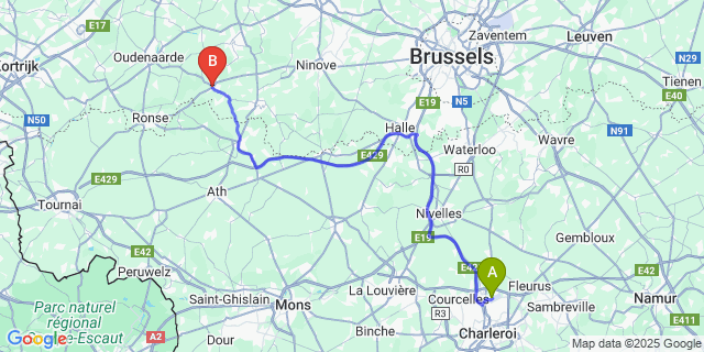 Map: Charleroi Airport Brussels South (CRL) to Brakel