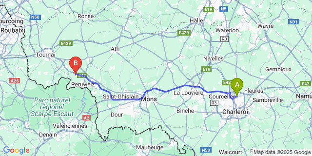 Map: Charleroi Airport Brussels South (CRL) to Brasménil
