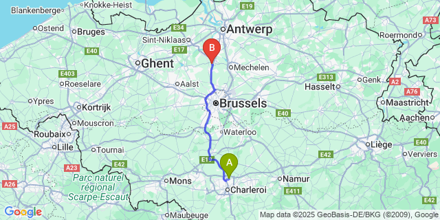Map: Charleroi Airport Brussels South (CRL) to Breendonk