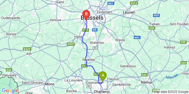 Map: Charleroi Airport Brussels South (CRL) to Brussel (Anderlecht)