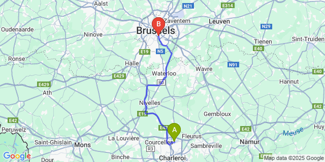 Map: Charleroi Airport Brussels South (CRL) to Brussel (Elsene)