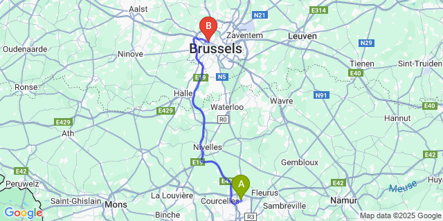 Map: Charleroi Airport Brussels South (CRL) to Brussel (Koekelberg)