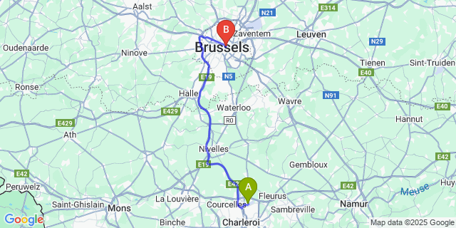 Map: Charleroi Airport Brussels South (CRL) to Brussel (Sint-Joost-ten-Node)