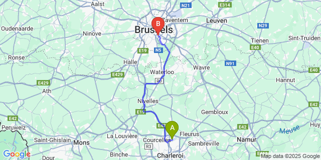Map: Charleroi Airport Brussels South (CRL) to Brussels city (all areas)