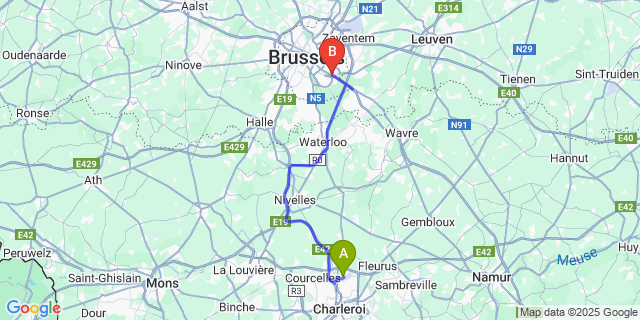 Map: Charleroi Airport Brussels South (CRL) to Bruxelles (Auderghem)