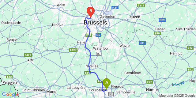Map: Charleroi Airport Brussels South (CRL) to Bruxelles (Ganshoren)