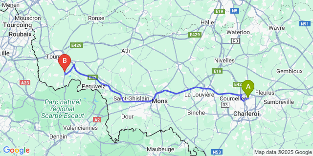 Map: Charleroi Airport Brussels South (CRL) to Bruyelle