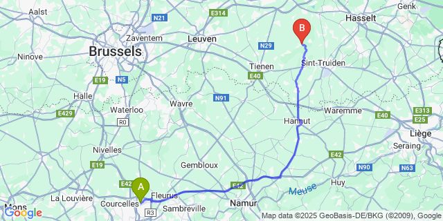 Map: Charleroi Airport Brussels South (CRL) to Budingen