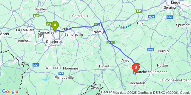 Map: Charleroi Airport Brussels South (CRL) to Buissonville