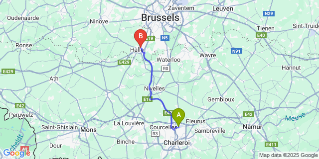 Map: Charleroi Airport Brussels South (CRL) to Buizingen