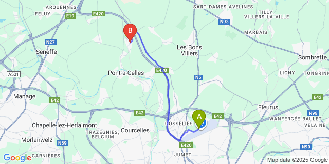 Map: Charleroi Airport Brussels South (CRL) to Buzet