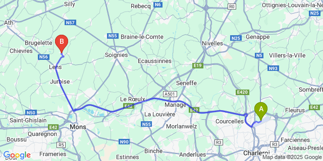 Map: Charleroi Airport Brussels South (CRL) to Cambron-Saint-Vincent