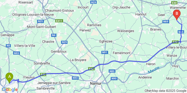 Map: Charleroi Airport Brussels South (CRL) to 