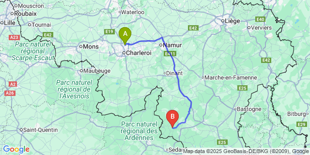 Map: Charleroi Airport Brussels South (CRL) to Cornimont