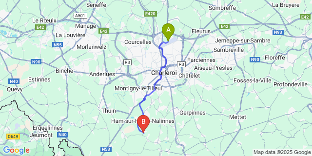 Map: Charleroi Airport Brussels South (CRL) to Cour-Sur-Heure